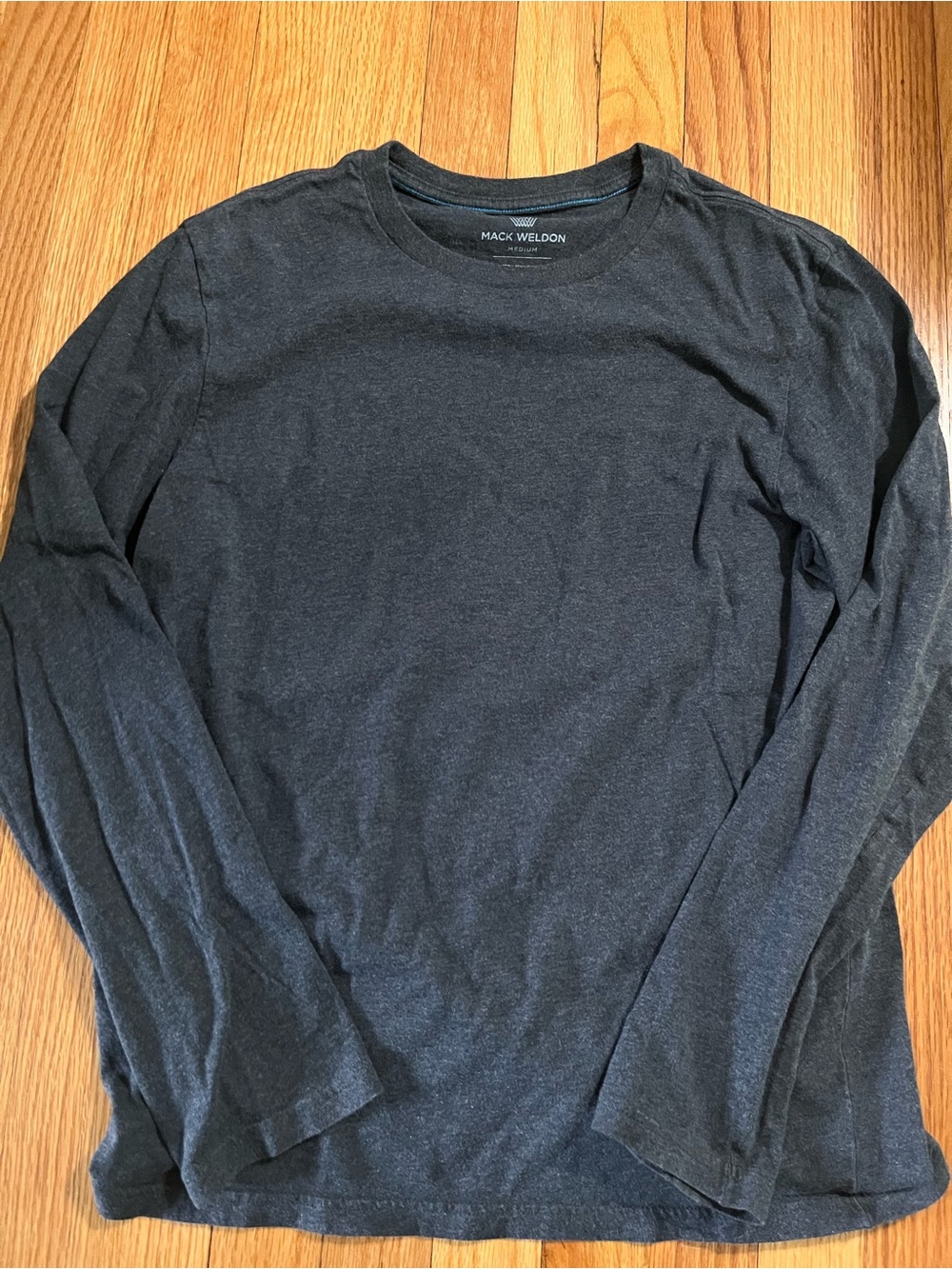 Mack Weldon Men's Medium Pima Cotton Long-Sleeve Crewneck Shirt - Charcoal